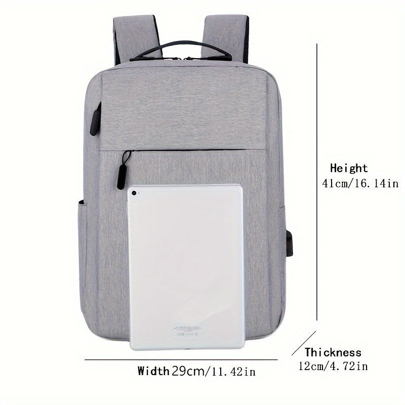 1pc Grey Business Laptop Backpack, Lightweight Fabric Travel Bag with Adjustable Strap, Zipper Closure, Polyester Lining, Sewing Thread Detail, Lace-Up Design for School, Outdoor, Valentines Gift